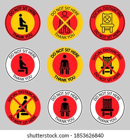 Do Not Sit Here Signage. Forbidden icons for seat. Safe social distance when you're sitting in a public place. Lockdown rule. Keep your distance when you are sitting. Forbidden chair. Vector