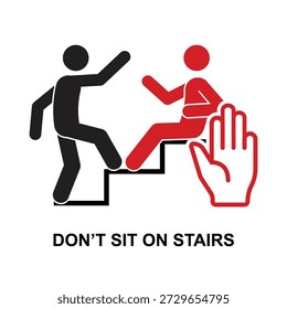 No se siente en las escaleras. prohibido sentarse aislado en la Ilustración vectorial de fondo. Generación no IA.