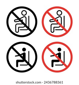 No Sentarse En El Juego De Iconos De Signos. Reposamuñecas vectoriales prohibidas en un estilo relleno y perfilado negro. Señal de restricción de asiento.