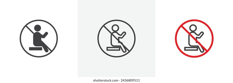 Do Not Sit Sign Isolated Line Icon Style Design. Simple Vector Illustration