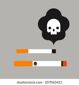 Do not smoke, cigarette and smoke with skull, isolated abstract vector illustration. Design for stickers, logo, web and mobile app.