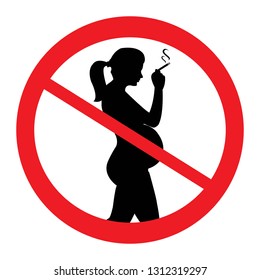 Do not smoke during pregnancy. No smoking for pregnant woman, prohibition sign, vector illustration