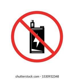 Do not smoke an electric cigarette in a red crossed circle. Vector illustration