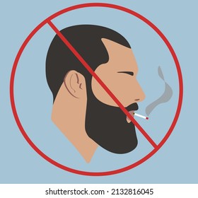 Do not smoke. No smoking.  No smoking sign. Smoking ban sign. Portrait. Silhouette of guy. Man. Male avatar face. Smoking ban.