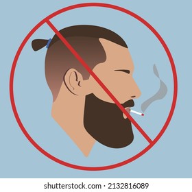 Do not smoke. No smoking.  No smoking sign. Smoking ban sign. Portrait. Silhouette of guy. Man. Male avatar face. Smoking ban.