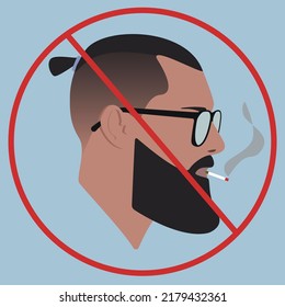 Do not smoke. No smoking.  No smoking sign. Smoking ban sign. Portrait. Silhouette of guy. Man. Male avatar face. Smoking ban. Silhouette. Face. Guy with glasses.