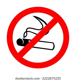 no fumar con un signo rojo prohibido y un cigarrillo de humo de un icono de vector plano