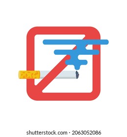 Do not smoke. Red sign prohibiting smoking cigarettes. Black silhouette of a cigarette with smoke. Restriction in a public place. Vector illustration flat design. Isolated on white background.