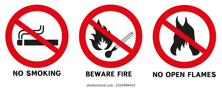 Do not smoke or use open flames. Signs open source of ignition and no smoking signs. EPS 10.