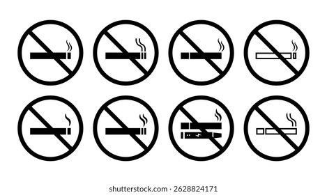 Do not Smoking sign symbol set, Isolated No smoke warning pictogram, Policy graphic elements design, Information clip art on white background, Editable stock