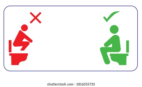 do not squat on the toilet and sitting on toilet banner sign, yes and no 
