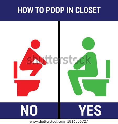 do not squat on the toilet and sitting on toilet banner sign, yes and no 