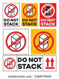 Do not Stack with pictogram and arrow upward bundle modern label for parcel delivery expensive cargo fragile product easy to use print and attach.