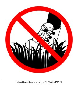 Do not step on grass sign, black and white