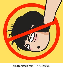 Do Not Step On Head Of An Exhausted Girl Flat Sign Icon Symbol Concept Card Character illustration