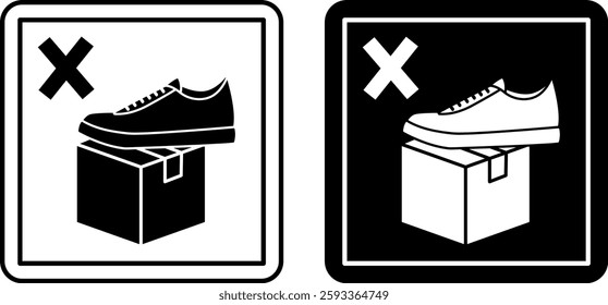 Do Not Step Signs. Cardboard Packaging Labels. Black and White Vector Icons. Logistics, Delivery. Warning Symbol, Handle With Care