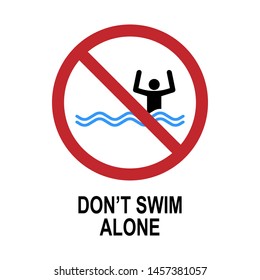 Do Not Swim Alone Icon - Prohibitation Sign or Forbidden Symbol for Sport Water - Pool Rules Vector.