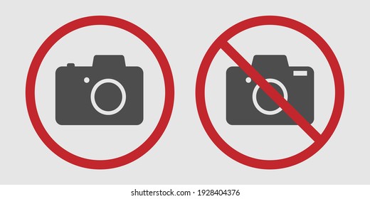 Do not take photo prohibition. Vector signs illustration on a light grey background.