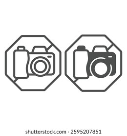 Do not take photos line and solid icon, city museum concept. Vector graphics. Photo camera forbidden, photography sign on white background, outline style icon for mobile or web design