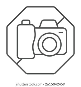Do not take photos thin line icon, city museum concept. Vector graphics. Photo camera forbidden, photography sign on white background, outline style icon for mobile or web design