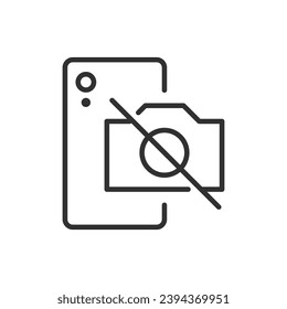 Do not take pictures on a smartphone, linear icon. Smartphone and blacked out camera. Privacy and security. Line with editable stroke