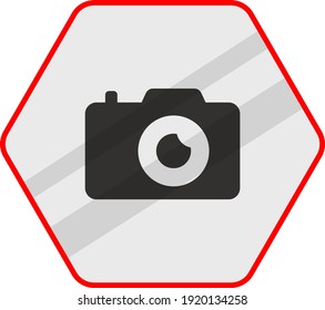 Do not Take your camera to the pool concept vector red color icon design, Pool and beach safety rules on white background, Swimming Sports hexagon signboard mockup stock illustration