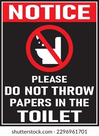 Do not thro papers in the toilet sign vector eps