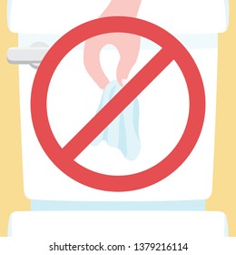 Do not throw any toilet paper or sanitary napkins into the toilet bowl vector illustration sign. Created in pastel color and cute cartoon or kid style.