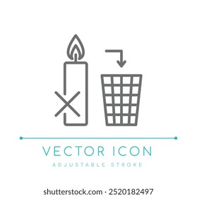 Do Not Throw in a Bin Candle Vector Line Icon, Flame Warning Candle Safety Symbol, Fire Hazard Candle Care Logo