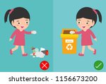 Do not throw littering butts on the floor,wrong and right, female character that tells you the correct behavior to recycle.vector illustration