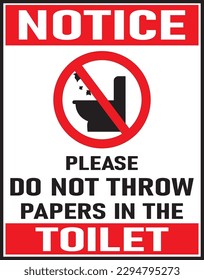 Do not throw paper towels in the toilet notice vector