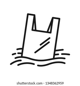 Do not throw plastic garbage into the sea. Stroke outline style. Vector. Isolate on white background.