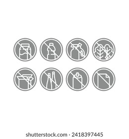 Do not throw plastic or glass label set. Garbage type, paper or organic icon set, editable stroke.