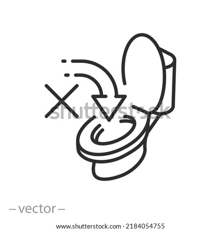 do not throw in the toilet, forbidden litter in the wc, thin line symbol on white background - editable stroke vector illustration