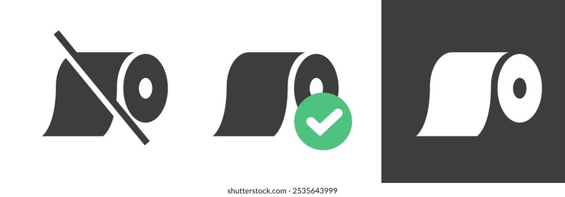 Do not throw toilet paper roll icon vector simple graphic pictogram solid style set, toiletries waste not allowed forbidden sign symbol isolated silhouette shape image clip art