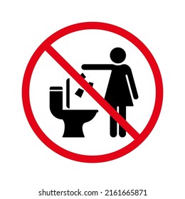 Do Not Throw Trash and Paper in Toilet Room Silhouette Sign. Keep Clean Symbol. Dont Littering in Toilet Warning Icon. Forbidden Drop Garbage Pictogram. Isolated Vector Illustration.