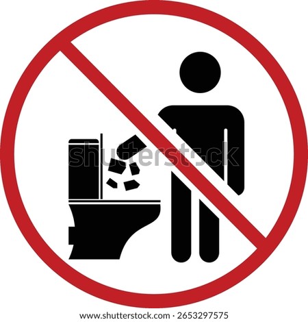 Do Not Throw Trash and Paper in Toilet Sign. dont littering in toilet warning icon. keep clean symbol. design in modern style
