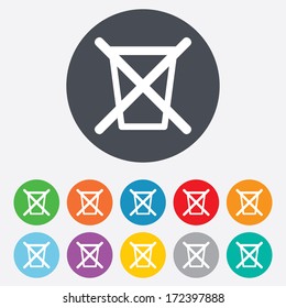 Do not throw in trash. Recycle bin sign icon. Round colourful 11 buttons. Vector