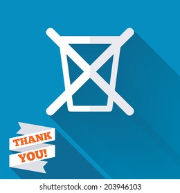 Do not throw in trash. Recycle bin sign icon. White flat icon with long shadow. Paper ribbon label with Thank you text. Vector
