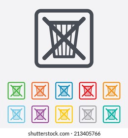 Do Not Throw In Trash. Recycle Bin Sign Icon. Round Squares Buttons With Frame. Vector