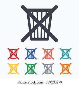 Do not throw in trash. Recycle bin sign icon. Colored flat icons on white background.