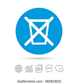 Do not throw in trash. Recycle bin sign icon. Copy files, chat speech bubble and chart web icons. Vector