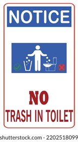 Do not throw trash in the toilet notice sign