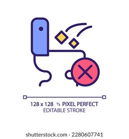 Do not throw trash in toilet pixel perfect RGB color icon. Restroom usage rule. Support hygiene in public washroom. Isolated vector illustration. Simple filled line drawing. Editable stroke