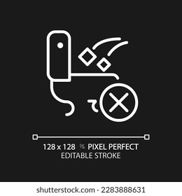 Do not throw trash in toilet pixel perfect white linear icon for dark theme. Restroom usage rule. Support hygiene in washroom. Thin line illustration. Isolated symbol for night mode. Editable stroke