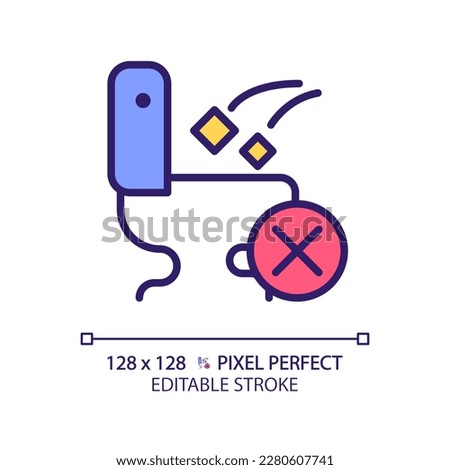 Do not throw trash in toilet pixel perfect RGB color icon. Restroom usage rule. Support hygiene in public washroom. Isolated vector illustration. Simple filled line drawing. Editable stroke