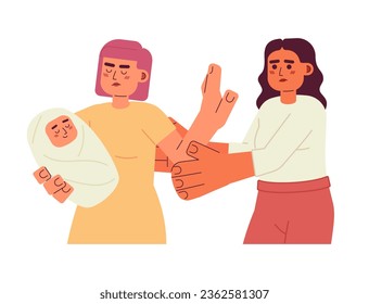 Do not touch baby flat concept vector spot illustration. Stop stranger. Woman protecting newborn 2D cartoon characters on white for web UI design. Parenthood isolated editable creative hero image