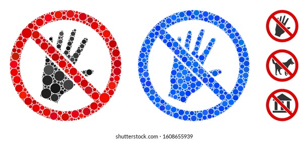 Do not touch composition of circle elements in different sizes and color tones, based on do not touch icon. Vector circle elements are combined into blue composition.