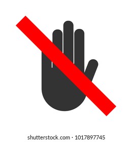DO NOT TOUCH crossed out sign. STOP HAND gesture icon. Vector.