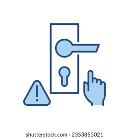 Berühren Sie nicht Türgriff mit Vektorsymbol. Türknauf, Hand und Ausrufezeichen im Dreieck. Fass das Türschild nicht an! Einzeln auf weißem Hintergrund. Bearbeitbare Vektorgrafik